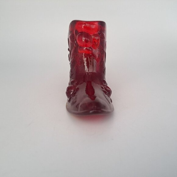 Fenton Ruby Red Glass Victorian Shoe Figurine Cabbage Rose Pattern - Picture 5 of 12